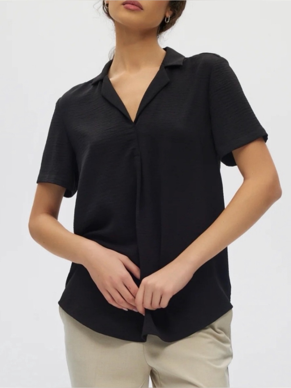 Hilary Radley Black Short-Sleeve Collared Blouse